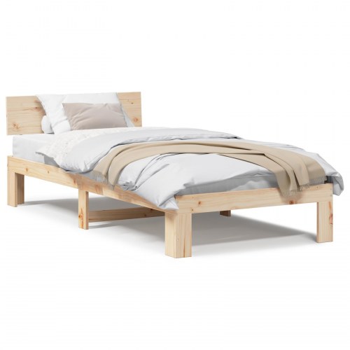 Sengestel med hovedgærde 100 x 200 cm - naturfarvet fyrretræ