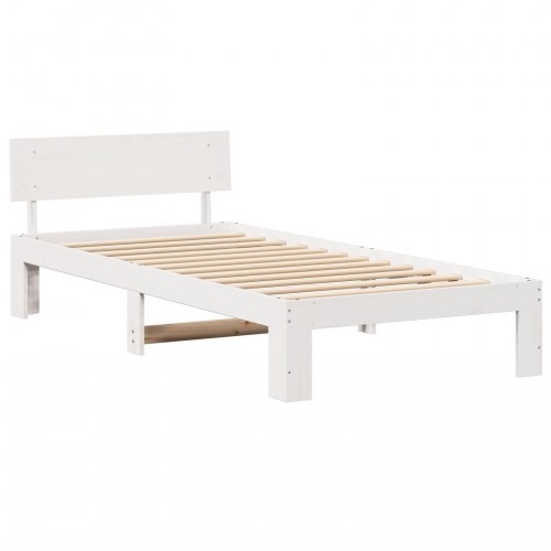 Sengestel med hovedgærde - hvid 90 x 190 cm massivt fyrretræ
