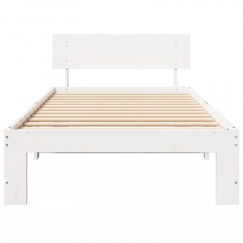 Sengestel med hovedgærde - hvid 90 x 190 cm massivt fyrretræ