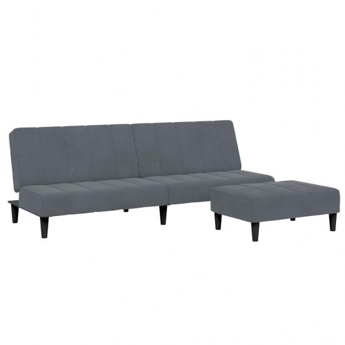 2-personers sovesofa med fodskammel i velour mørkegrå