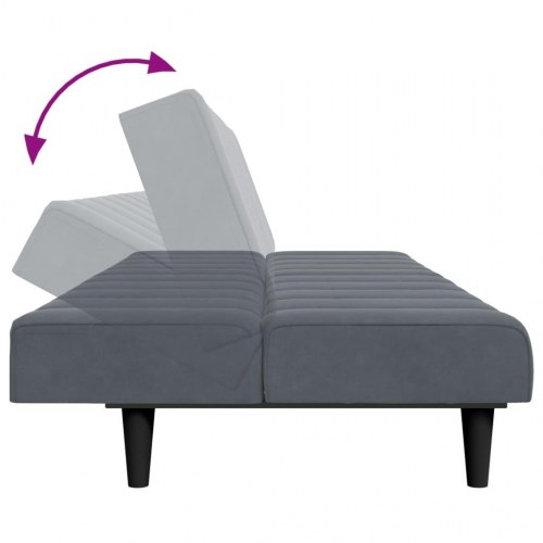 2-personers sovesofa med fodskammel i velour mørkegrå
