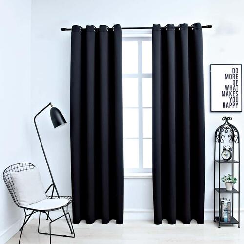 Lysdæmpende gardiner med ringe 2 stk. sort 137x213 cm stof
