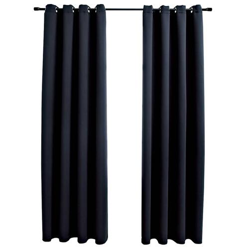 Lysdæmpende gardiner med ringe 2 stk. sort 137x213 cm stof