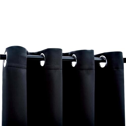 Lysdæmpende gardiner med ringe 2 stk. sort 137x213 cm stof