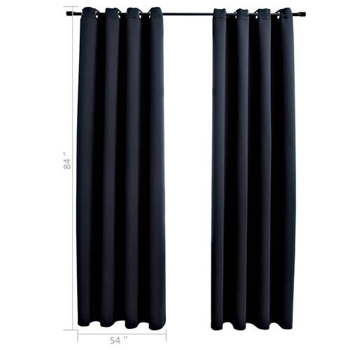 Lysdæmpende gardiner med ringe 2 stk. sort 137x213 cm stof