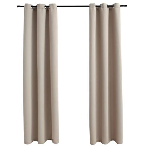 Lysdæmpende gardiner med ringe 2 stk. beige 97x160 cm stof
