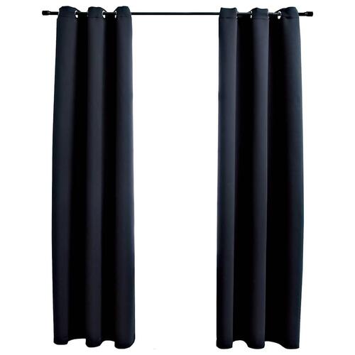 Lysdæmpende gardiner med ringe 2 stk. sort 97x213 cm stof