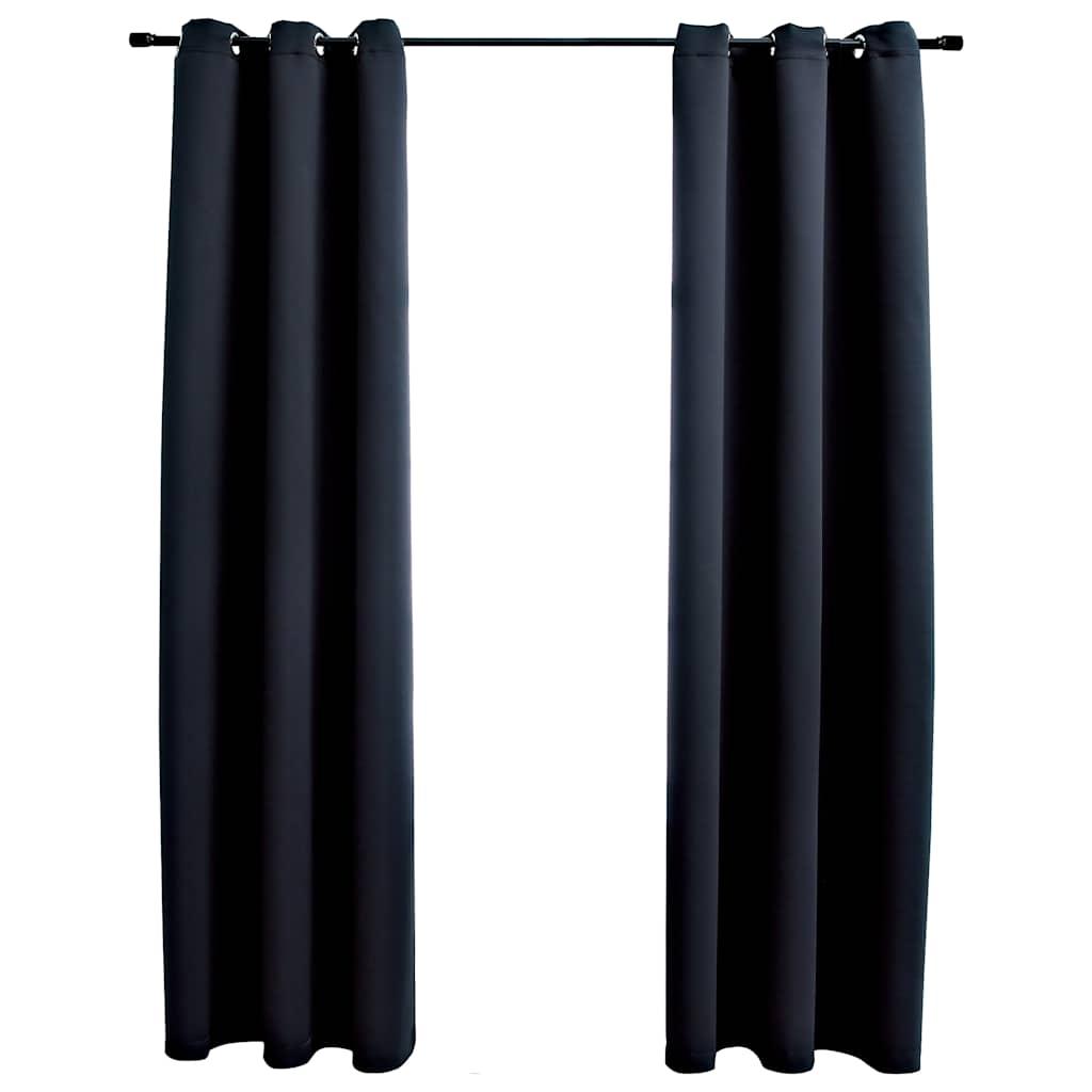 Lysdæmpende gardiner med ringe 2 stk. sort 97x213 cm stof