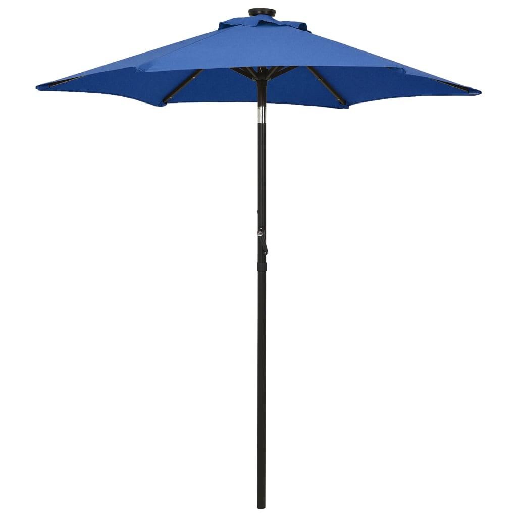 Parasol med LED-lys 200x211 cm aluminium azurblå