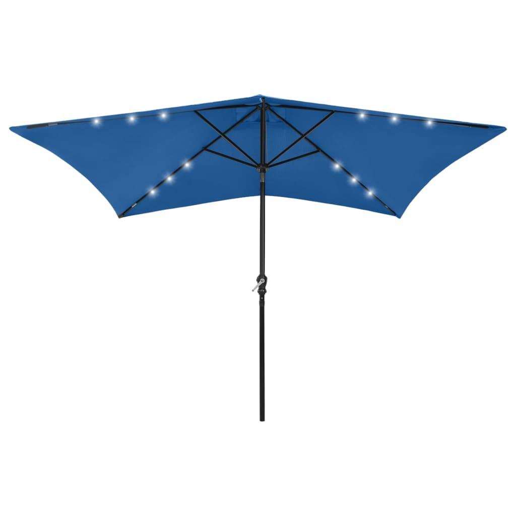 Parasol med stålstang og LED-lys 2x3 m sort