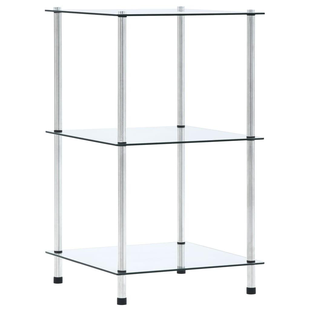 Reol 3 hylder 40x40x67 cm hærdet glas transparent
