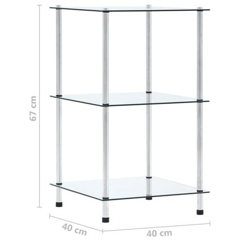 Reol 3 hylder 40x40x67 cm hærdet glas transparent