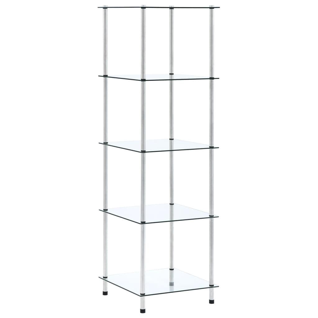 Reol 5 hylder 40x40x130 cm hærdet glas transparent