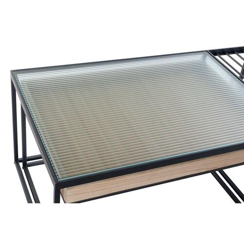 Sofabord Sort Multifarvet Natur Træ Metal Bambus Krystal 110 x 60 x 45 cm
