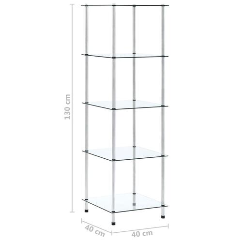 Reol 5 hylder 40x40x130 cm hærdet glas transparent