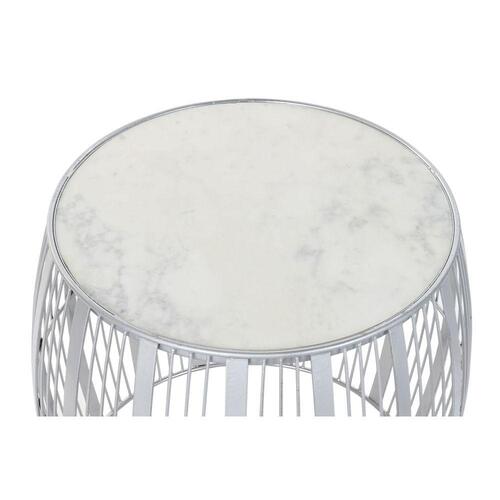 Sofabord Hvid Marmor Jern Sølvfarvet (46 x 46 x 41 cm)