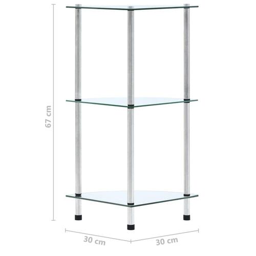 Reol 3 hylder 30x30x67 hærdet glas transparent