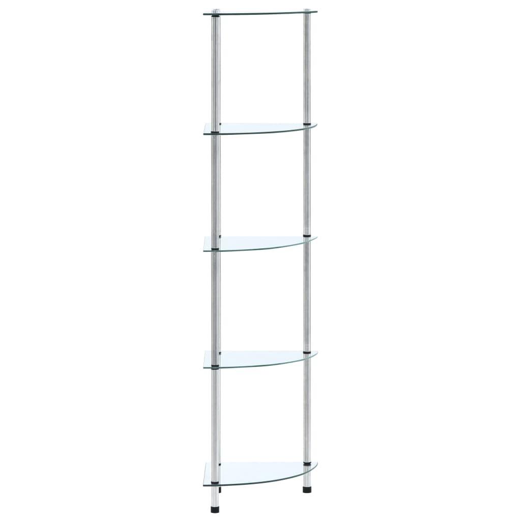 Reol 5 hylder 30x30x130 hærdet glas transparent
