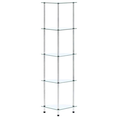 Reol 5 hylder 30x30x130 hærdet glas transparent