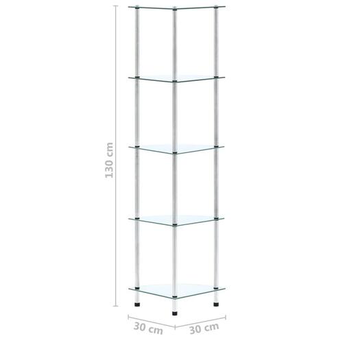 Reol 5 hylder 30x30x130 hærdet glas transparent