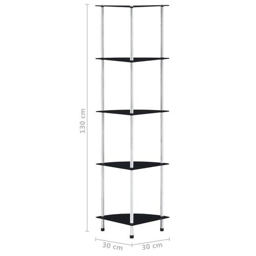Reol 5 hylder 30x30x130 cm hærdet glas sort