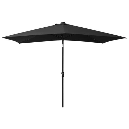 Parasol med stålstang og LED-lys 2x3 m sort