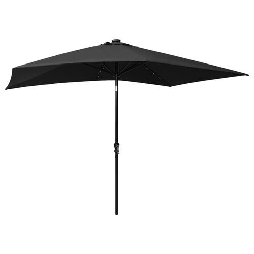 Parasol med stålstang og LED-lys 2x3 m sort
