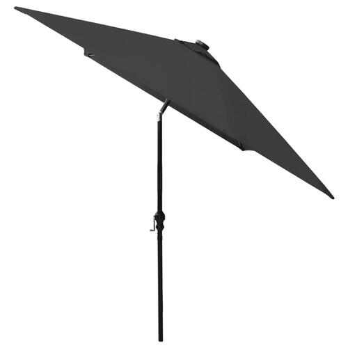 Parasol med stålstang og LED-lys 2x3 m sort