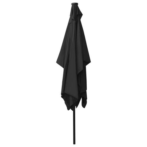 Parasol med stålstang og LED-lys 2x3 m sort