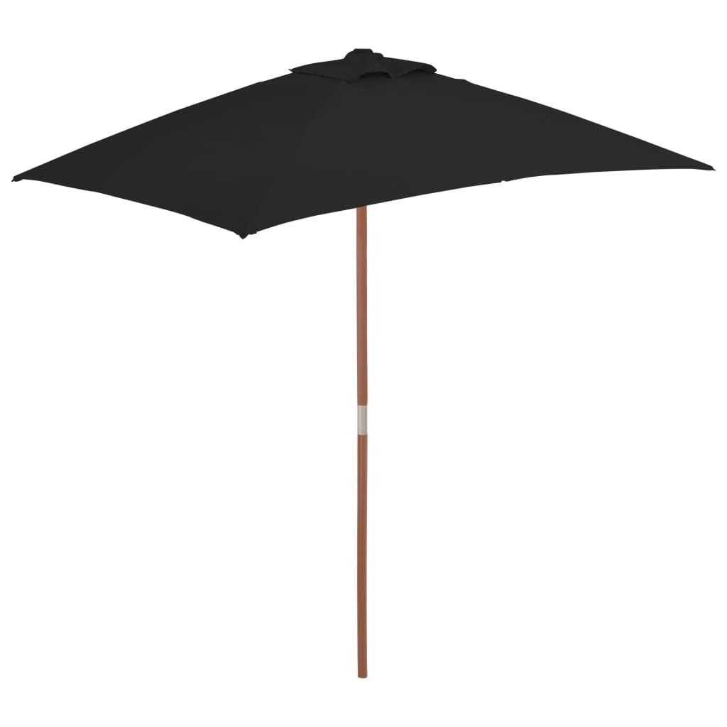 Haveparasol 150x200 cm træstang sort