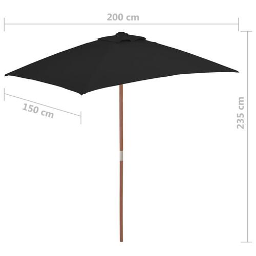 Haveparasol 150x200 cm træstang sort