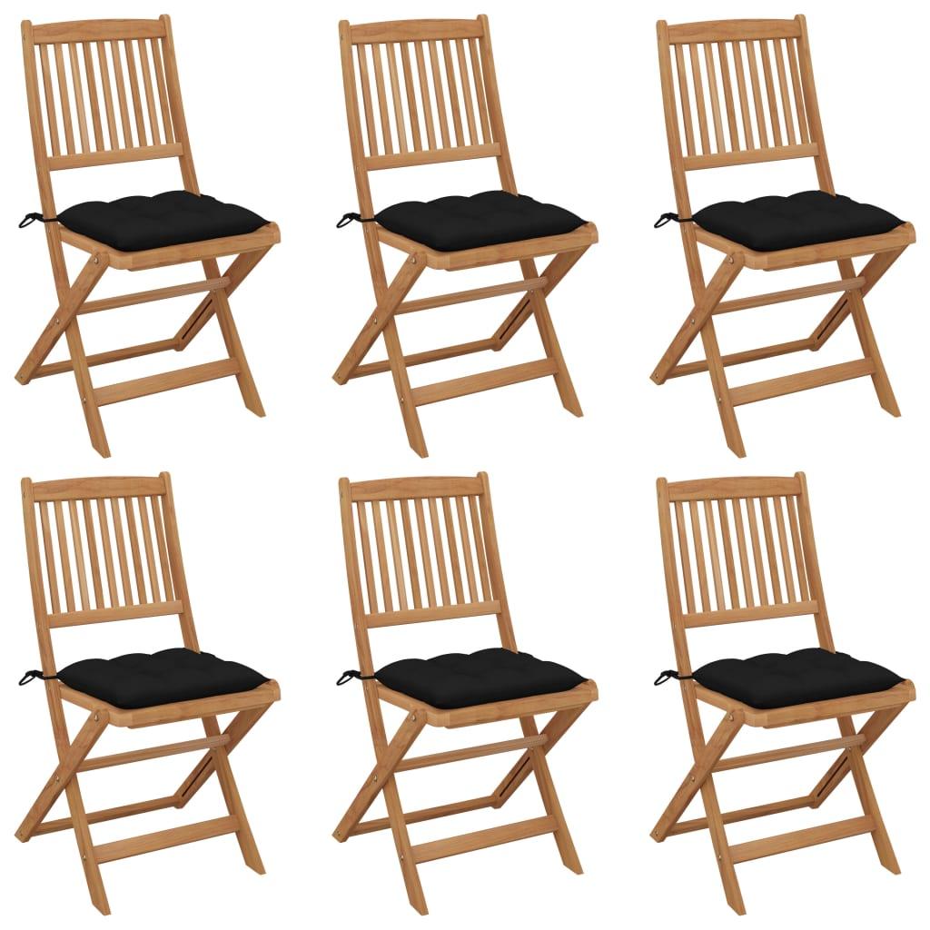 Foldbare havestole 6 stk. med hynder massivt akacietræ