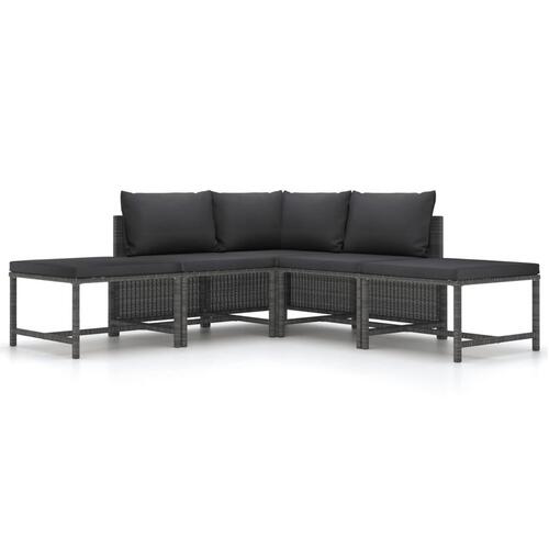 Sofasæt 5 dele med hynder polyrattan grå