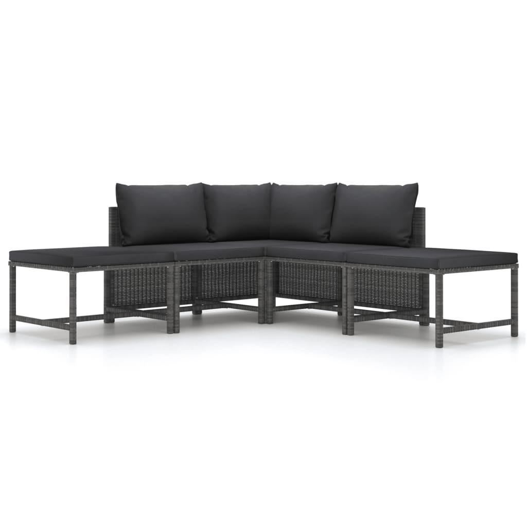 Sofasæt 5 dele med hynder polyrattan grå