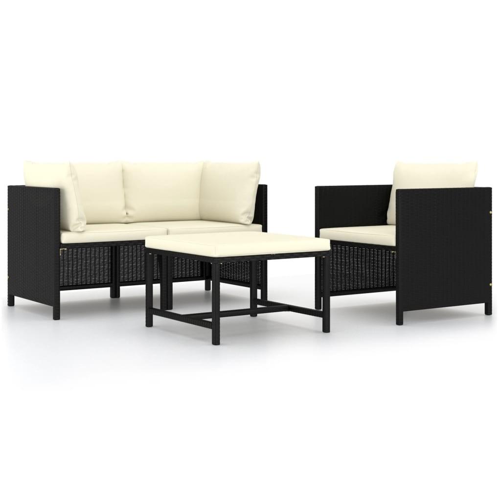 Sofasæt til haven 4 dele med hynder polyrattan sort