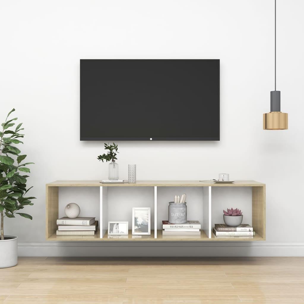 Væghængt tv-skab 37x37x142,5 cm konstrueret træ sonoma-eg hvid