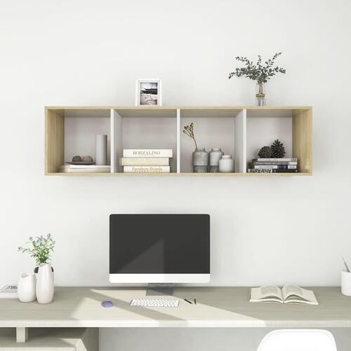 Væghængt tv-skab 37x37x142,5 cm konstrueret træ sonoma-eg hvid