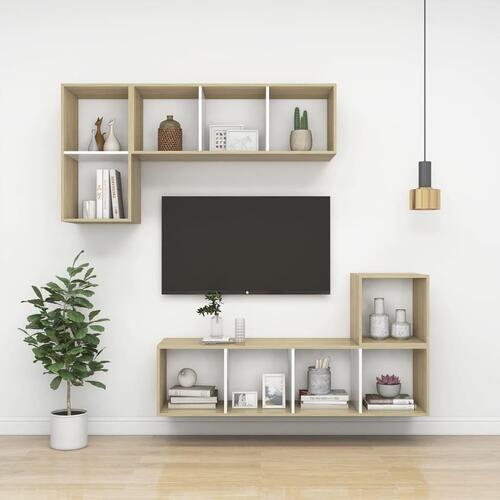 Væghængt tv-skab 37x37x142,5 cm konstrueret træ sonoma-eg hvid