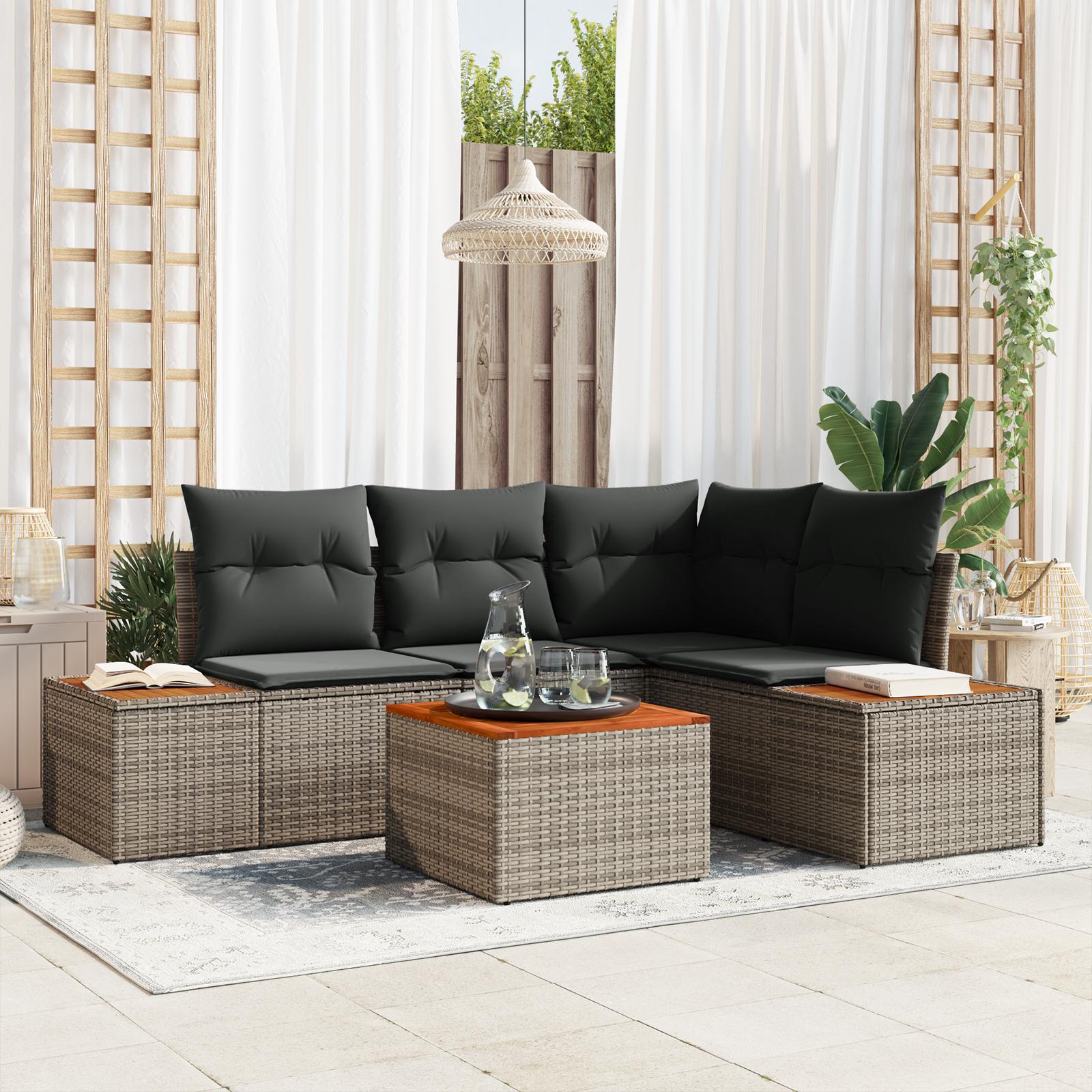Havesofa Sæt med pude 5 stk Grå 209 x 154 x 85 cm Poly rattan billede