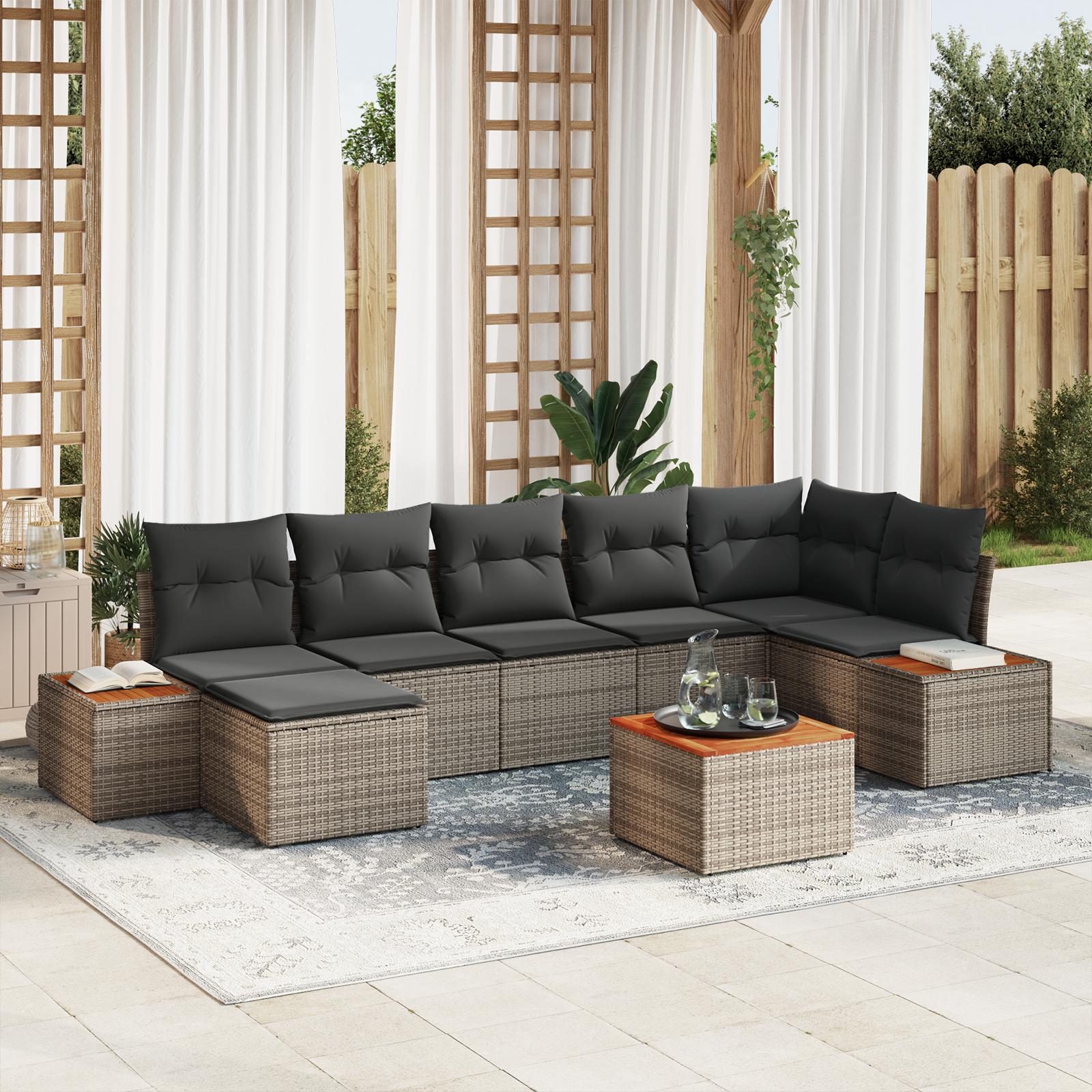 Havesofa Sæt med pude 8 stk Grå 319 x 154 x 85 cm Poly rattan billede