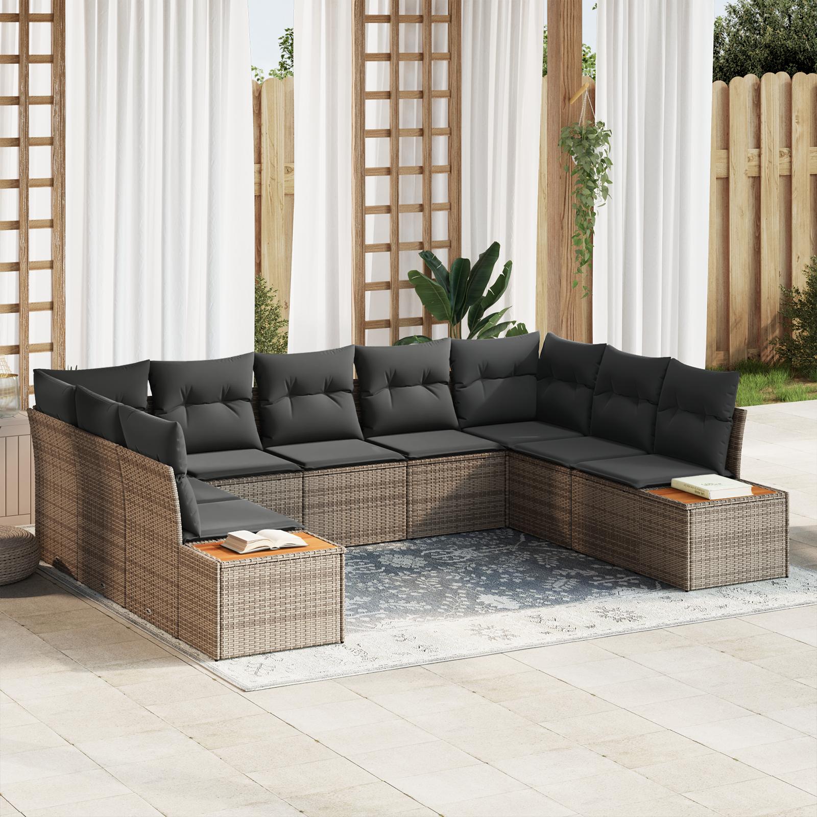 Havesofa Sæt med pude 5 stk Grå 289 x 209 x 85 cm Poly rattan billede