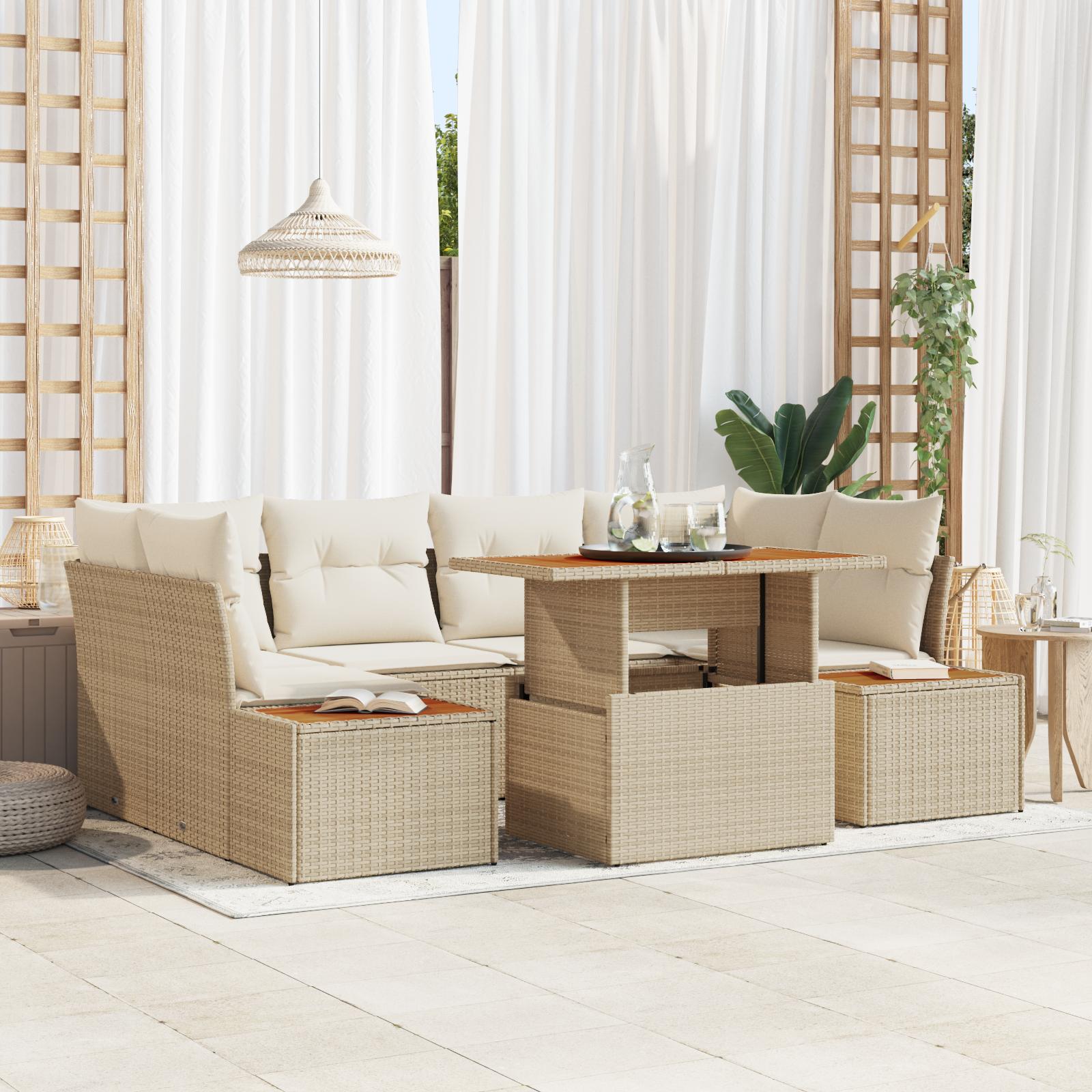 Havesofa sæt 7 stk. i beige poly rattan til 6 personer