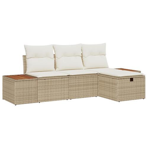 4-delt Have Sofa Sæt med Puder Beige Poly Rattan&& 2-sæders Have Sofa med Opbevaring & Puder Beige Poly Rattan