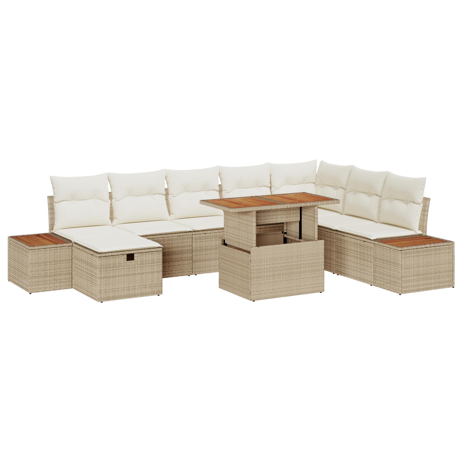 Havesofa Sæt 9 stk Beige polyrattan billede