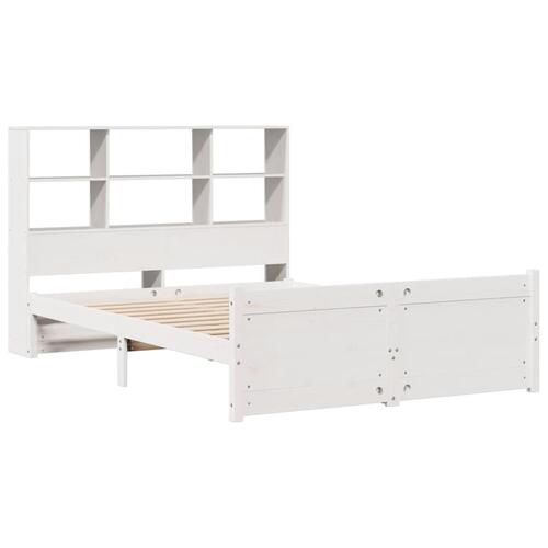 Seng med reol uden madras 120x190 cm massivt fyrretræ hvid
