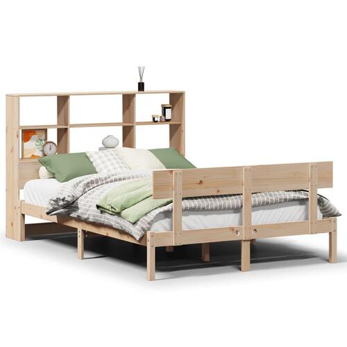 Seng med reol uden madras 135x190 cm massivt fyrretræ