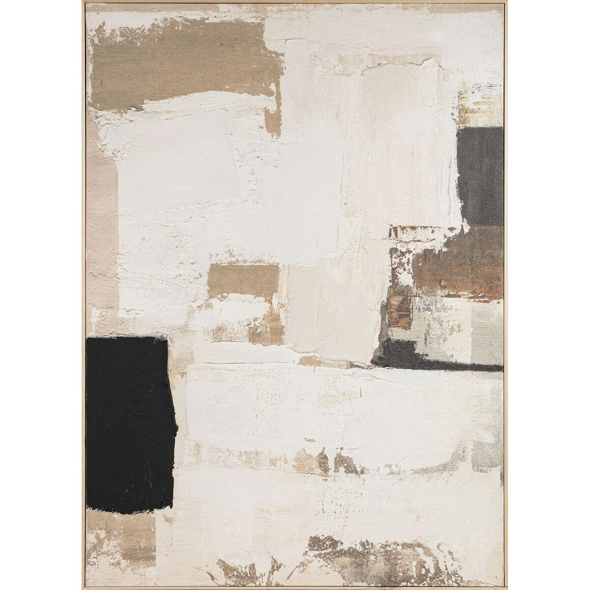 Lærredsmaleri i fyrretræsramme - 130 × 5 × 180 cm, hvid/beige, abstrakt