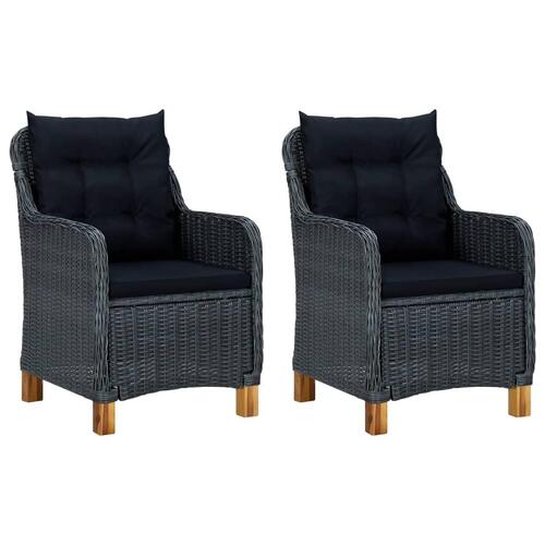 Havestole med hynder 2 stk. polyrattan mørkegrå