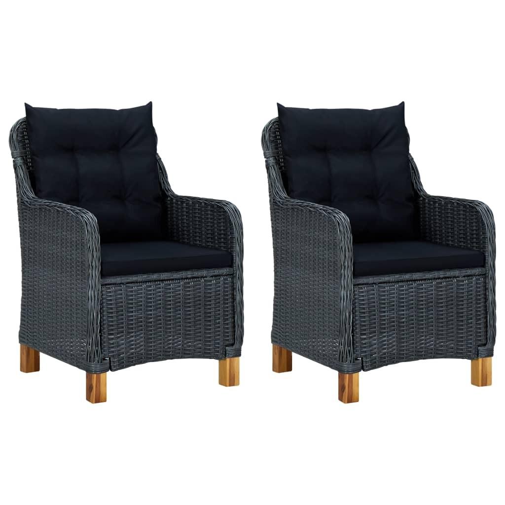 Havestole med hynder 2 stk. polyrattan mørkegrå