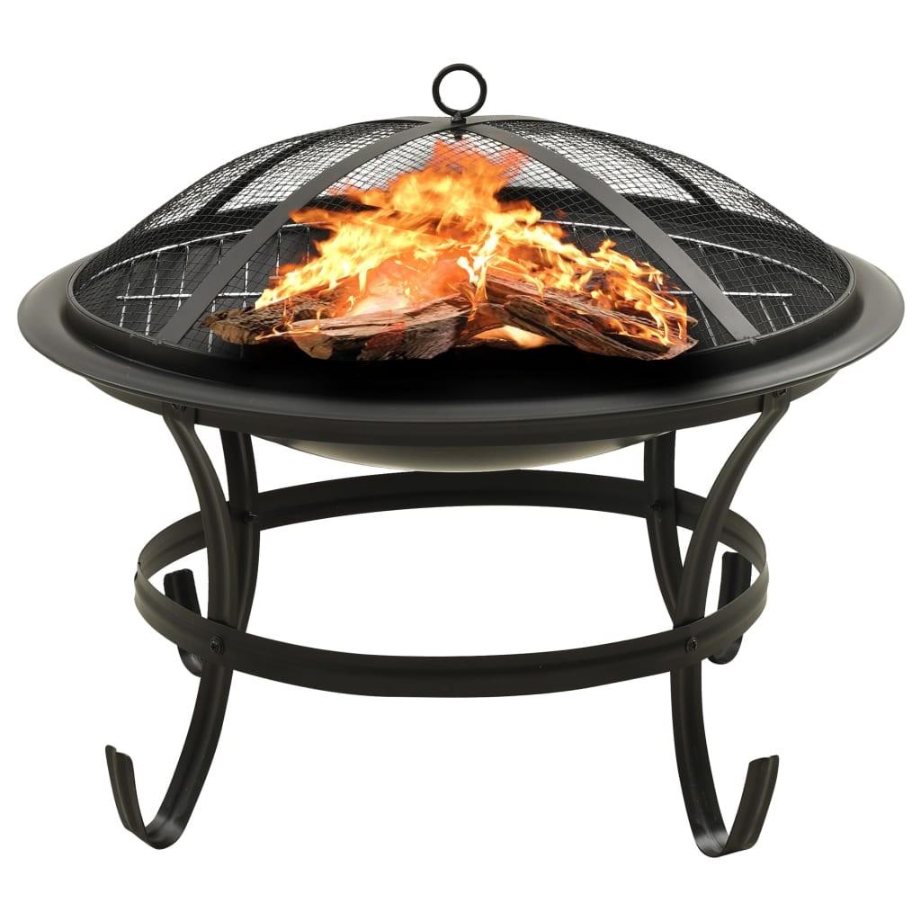 2-i-1 bålfad og grill med ildrager 56x56x49 cm stål billede